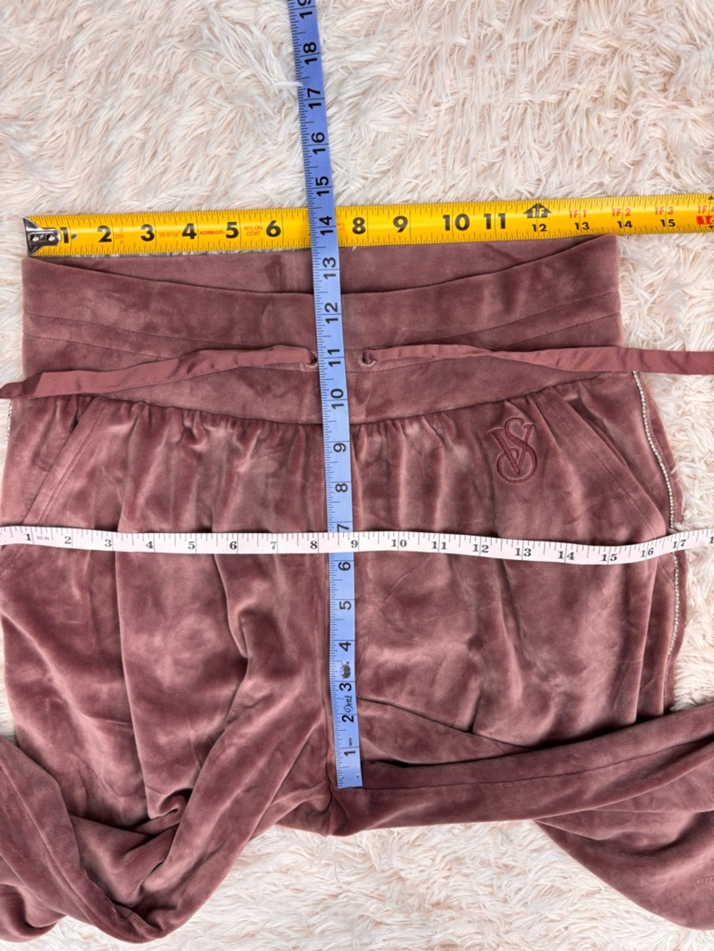 Victoria’s Secret Velour Tracksuit Dusty Rose Rhinestone Stripe Jogger Set S M - Picture 13 of 16